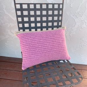 Soft Violet Yarn and Tan Canvas Handmade Pillow